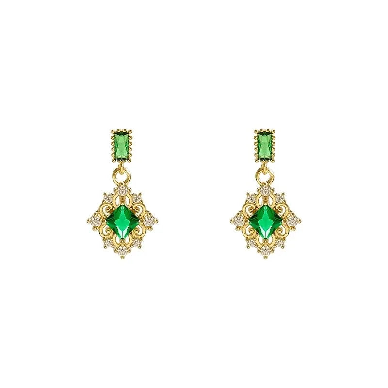 Fashion Square Green Crystal Earrings