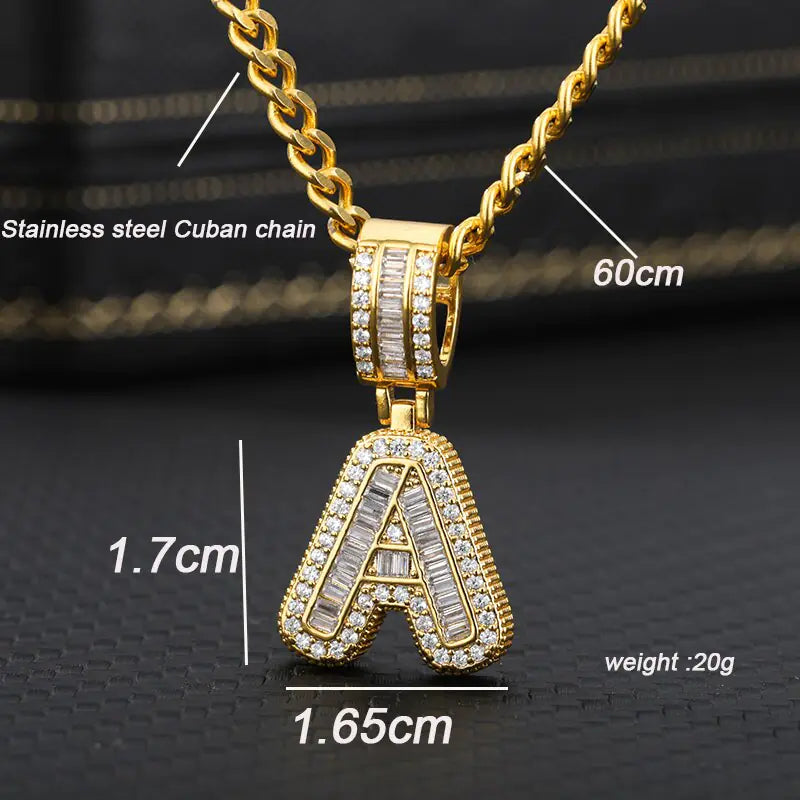 Cubic Zirconia Letters A-Z Pendant Necklace