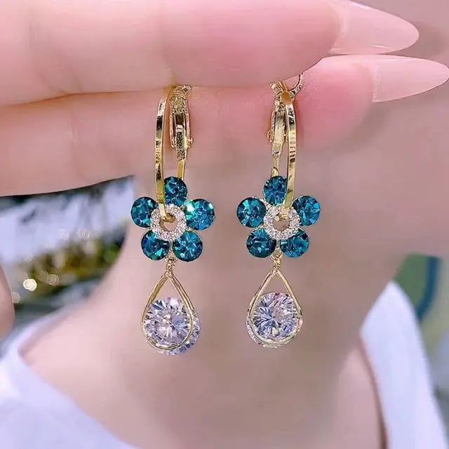 Opal Flower Tassel Earrings Set