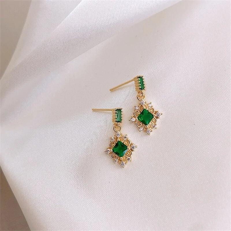 Fashion Square Green Crystal Earrings