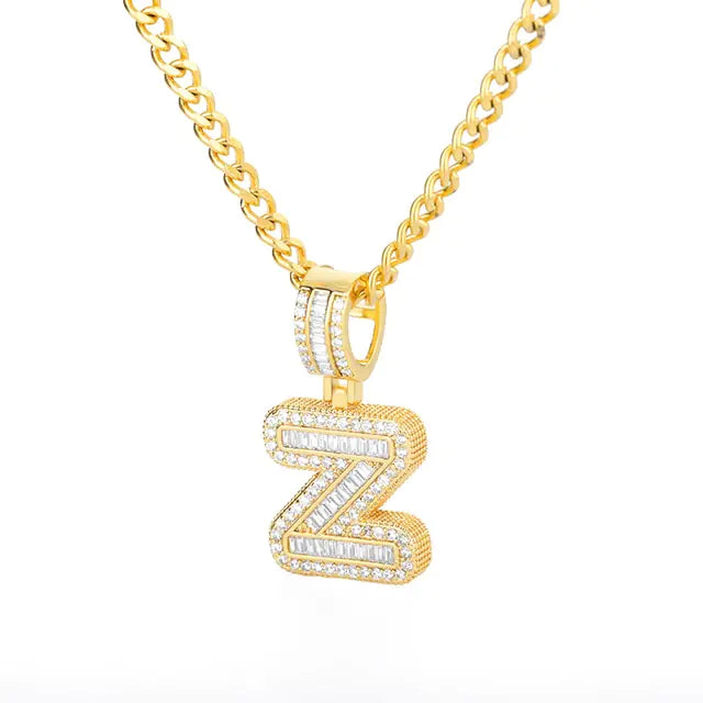 Cubic Zirconia Letters A-Z Pendant Necklace