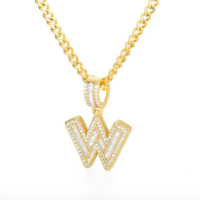 Cubic Zirconia Letters A-Z Pendant Necklace