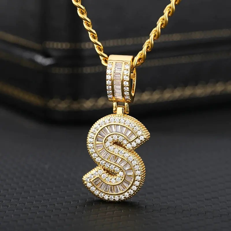 Cubic Zirconia Letters A-Z Pendant Necklace