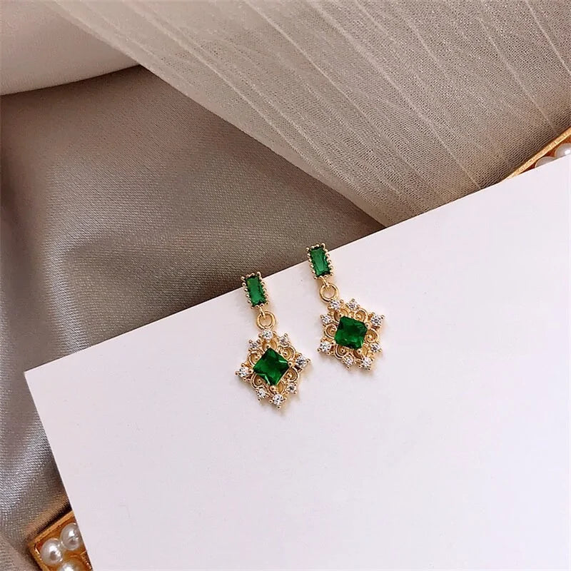 Fashion Square Green Crystal Earrings