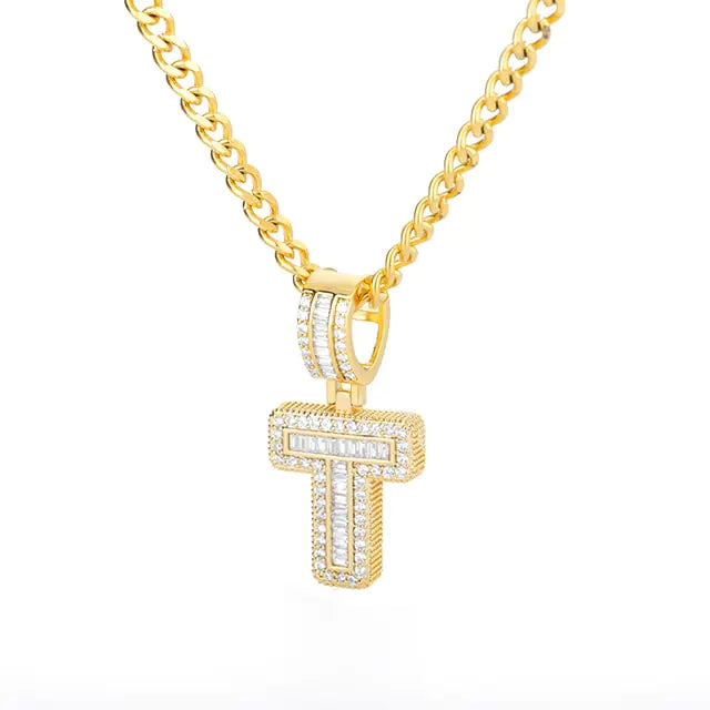 Cubic Zirconia Letters A-Z Pendant Necklace