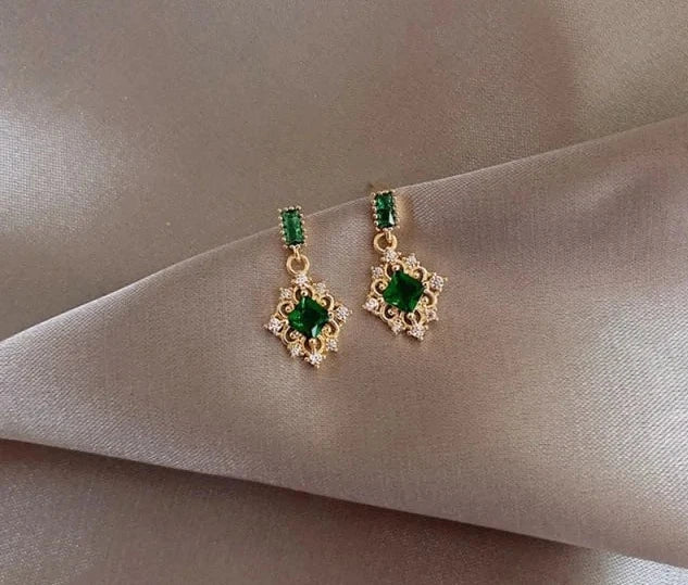 Fashion Square Green Crystal Earrings