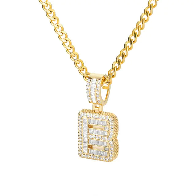 Cubic Zirconia Letters A-Z Pendant Necklace