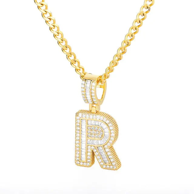 Cubic Zirconia Letters A-Z Pendant Necklace