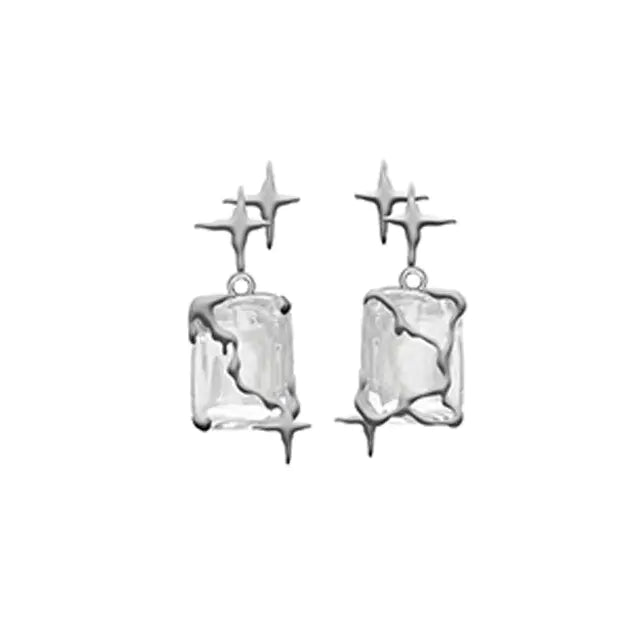 Irregular Silver Color Square Earrings