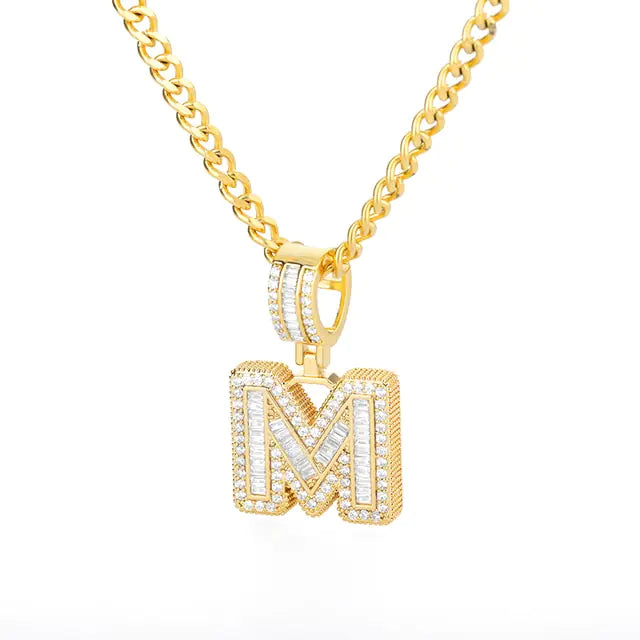 Cubic Zirconia Letters A-Z Pendant Necklace