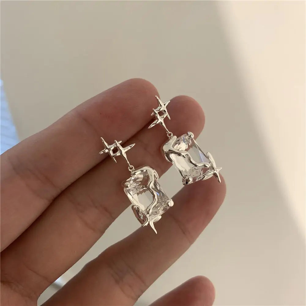 Irregular Silver Color Square Earrings