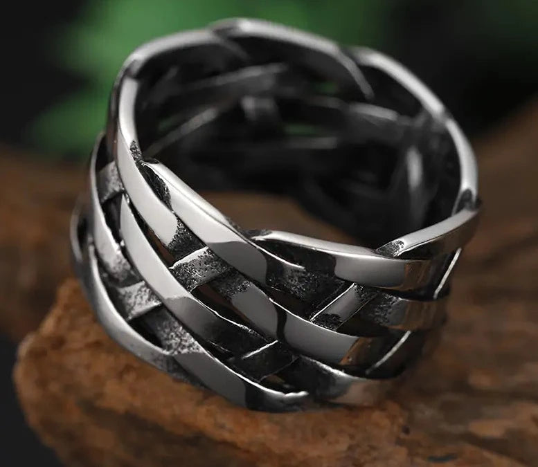 Vintage Weave Stainless Steel Rings