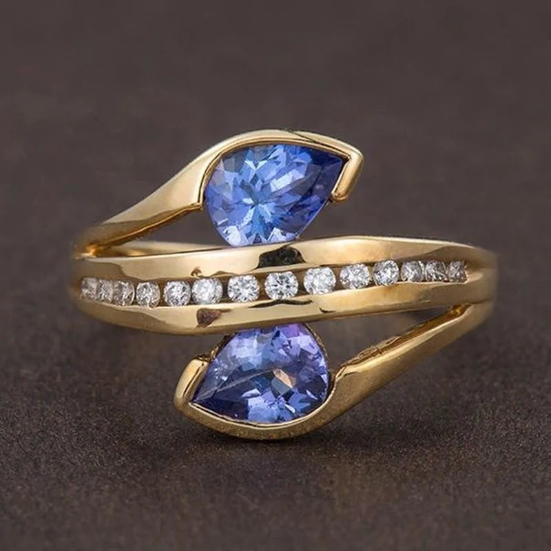 Personality Trendy Gold Filling Blue Stone Ring