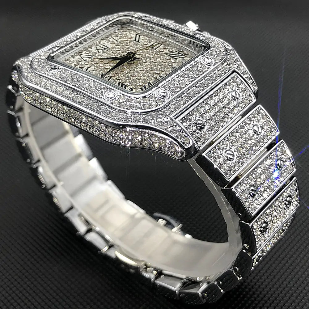 Ice Out Square Watch For Men Top Brand Luxury Full Diamond Mens Watches Ultra Thin Waterproof Hip Hop Clock Dropshipping