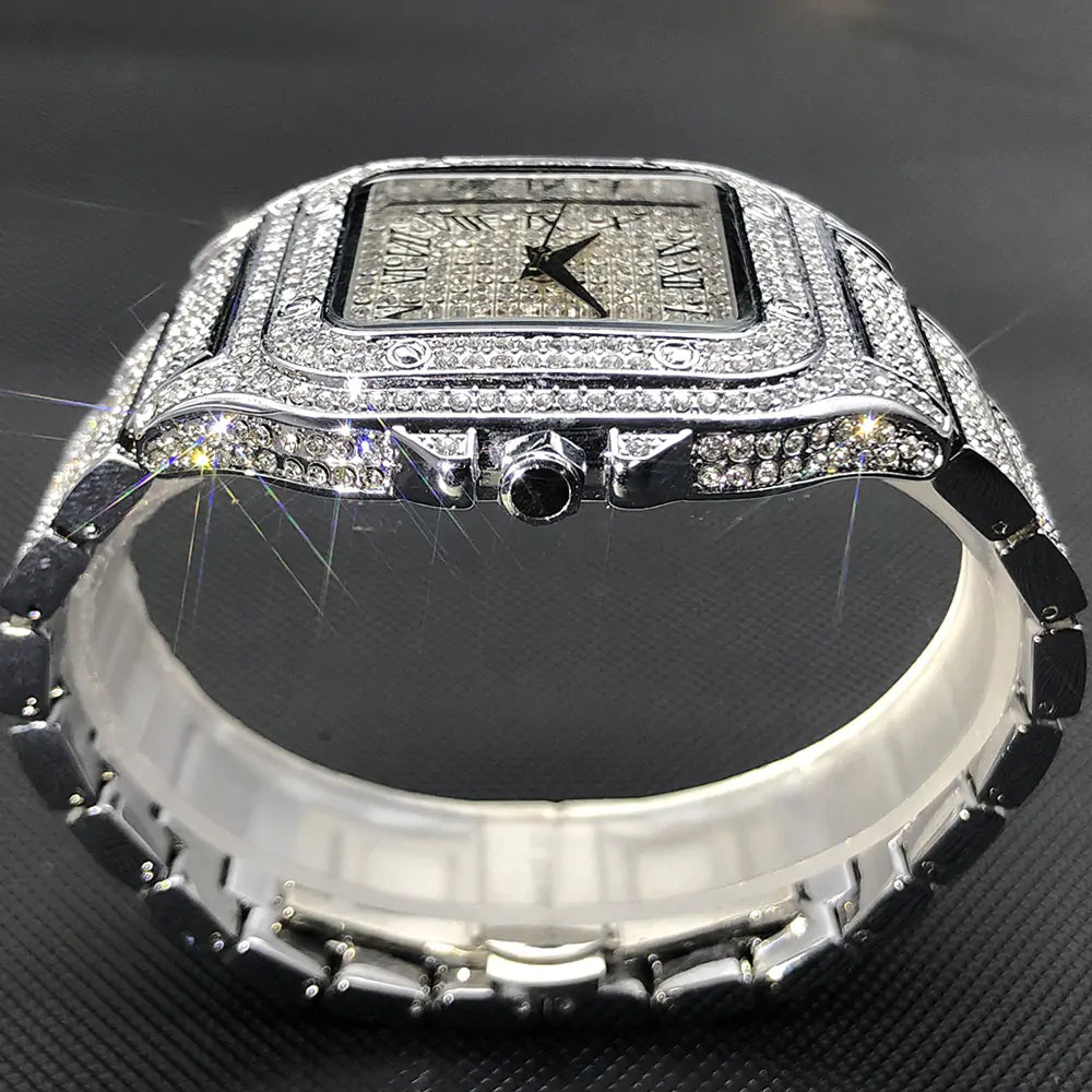 Ice Out Square Watch For Men Top Brand Luxury Full Diamond Mens Watches Ultra Thin Waterproof Hip Hop Clock Dropshipping