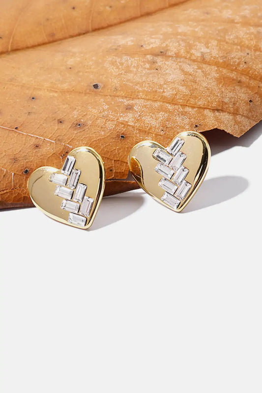 Inlaid Glass Heart Shaped Stud Earrings