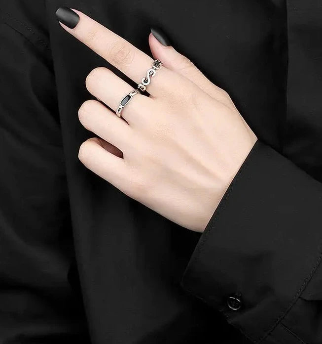 Silver Color Black Stone Ring