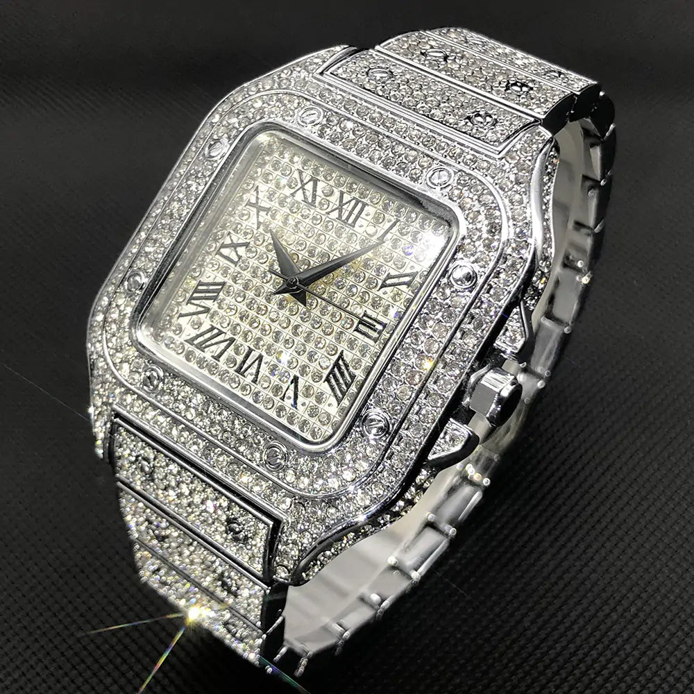 Ice Out Square Watch For Men Top Brand Luxury Full Diamond Mens Watches Ultra Thin Waterproof Hip Hop Clock Dropshipping