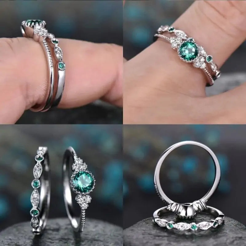 2pcs Silver Cut Stone Ring