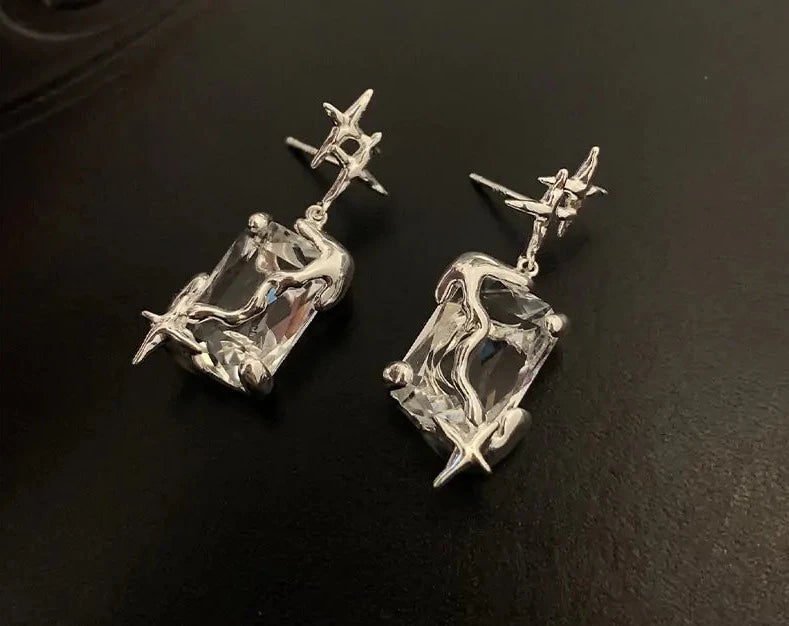 Irregular Silver Color Square Earrings