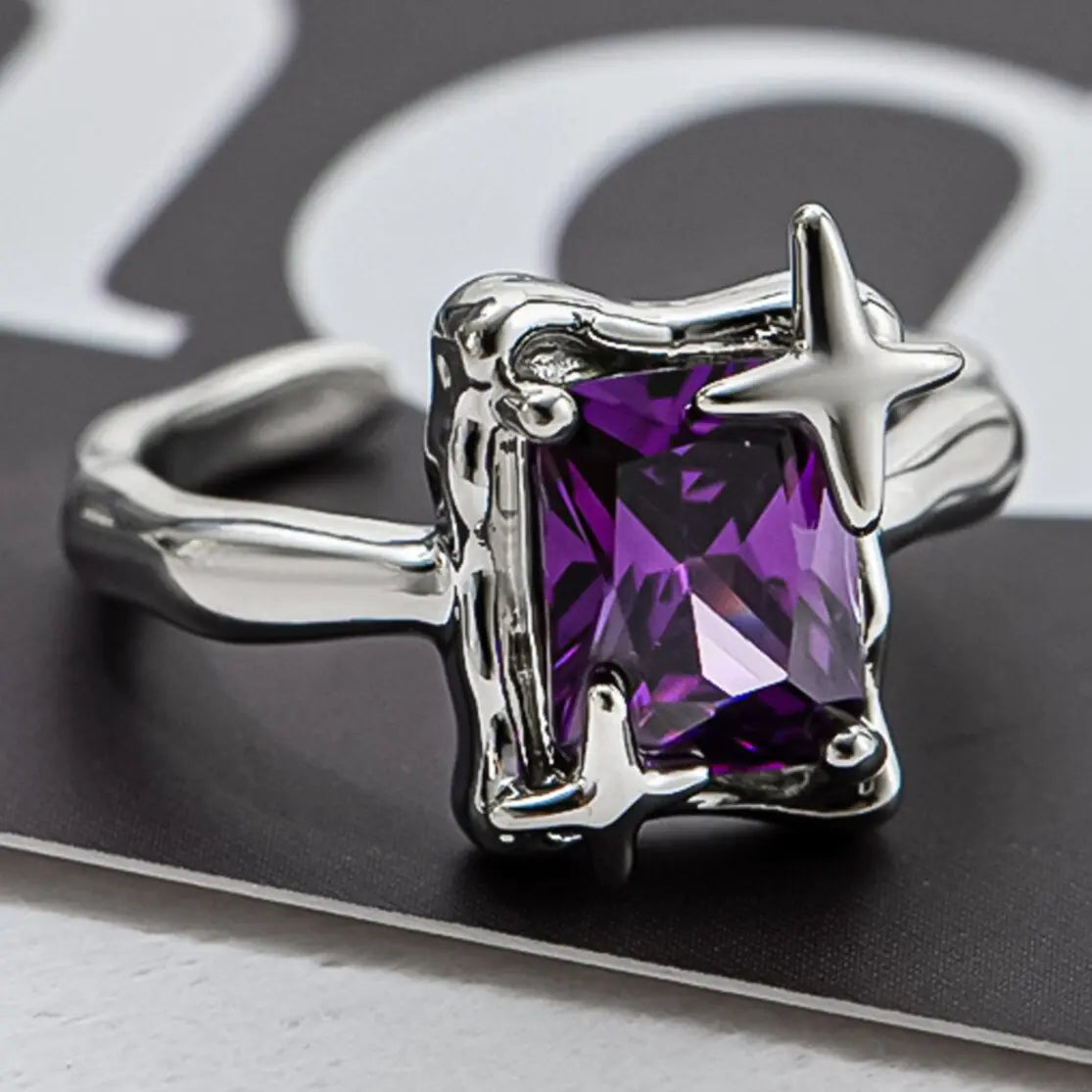 Purple Square Zirconia Ring