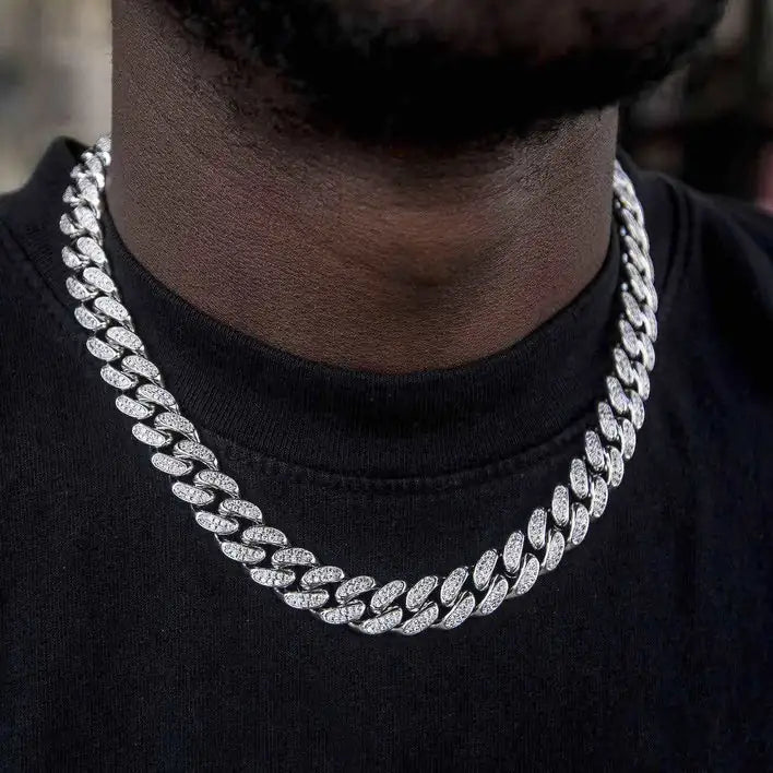 White Gold Plated Seamless Iced Cuban Chain